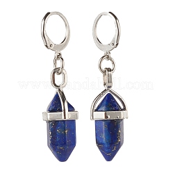 Bullet Natural Mixed Stone Pendant Hoop Earrings for Girl Women&nbsp;EJEW-JE04636
