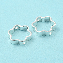 ラックメッキ真鍮ビーズフレーム  長持ちメッキ  花  銀  13x2.9x0.8mm  穴：0.9~1mm&nbsp;LS-KK-WH0084-02S