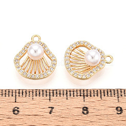 Brass Micro Pave Clear Cubic Zirconia and ABS Imitation Pearl Pendants&nbsp;KK-T074-118G