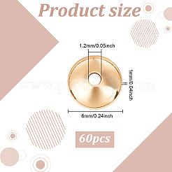 真鍮のビーズコーン  フラットラウンド  ライトゴールド  6x1mm  穴：1.2mm  60pc&nbsp;KK-BC0013-40A