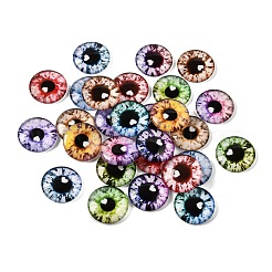 プリントされた透明ガラスカボション  アイ模様で半円形  ミックスカラー  20x5mm  約100個/袋&nbsp;GL-CBAA22A-10
