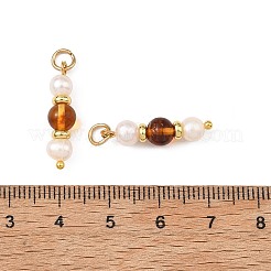天然琥珀と真珠のペンダント  304ステンレススチールの丸カン付き丸型ビーズチャーム  ゴールドカラー  21.5x6mm  穴：3.5mm&nbsp;PALLOY-JF05775