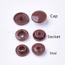 レジンスナップファスナー  レインコートのボタン  フラットラウンド  サドルブラウン  キャップ：12x6.5mm  ピン：2mm  スタッド：10.5x3.5mm  穴：2mm  ソケット：10.5x3mm  穴：2mm&nbsp;LS-SNAP-A057-B26