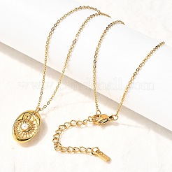 304ステンレススチールの楕円形シェル型ペンダントネックレス（女性用）  イオンプレーティング（ip）  18KGP本金メッキ  15.83インチ（40.2cm）&nbsp;NJEW-Z091-12G