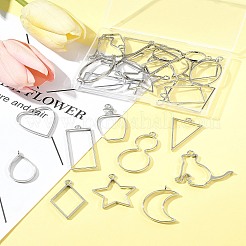 26 個 13 スタイルラックメッキ合金オープンバックベゼルペンダント  UVレジンDIY用  エポキシ樹脂  プレスジュエリー  混合図形  プラチナ  33.5~47x20~44x1.32~3.8mm  穴：2.4~3mm  2個/スタイル&nbsp;FIND-FS0003-72