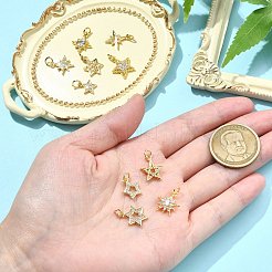 10Pcs 10 Styles Star Brass Micro Pave Clear Cubic Zirconia Charms&nbsp;KK-CJ0002-43