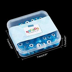 手作りのナザールボンジュウのランプワークビーズ  フラットラウンド  ライトスカイブルー  7.4x7.2x1.7cm  ビーズ：6~12x4mm  穴：1mm  80個/箱&nbsp;LAMP-NB0001-02