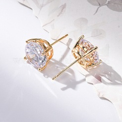 真鍮マイクロペーブクリアキュービックジルコニアスタッドピアス  ラックめっき  長持ちメッキ  鉛フリー＆カドミウムフリー  ラウンド  ゴールドカラー  10mm&nbsp;EJEW-K300-26G
