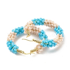 Porcelain Beaded Huggie Hoop Earrings for Women&nbsp;X1-EJEW-C003-01E-RS