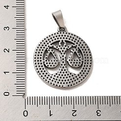 304ステンレスペンダント  十二星座のチャームが付いたフラットラウンド  アンティークシルバー  天秤座  28x25x2mm  穴：7x5mm&nbsp;STAS-C084-01I-AS