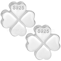 3 個 925 スターリングシルバービーズ  クローバー  両面スエード生地シルバー磨き布1枚付き  銀  6.5x6.5x3mm  穴：0.9mm＆2x1mm&nbsp;STER-BBC0009-52