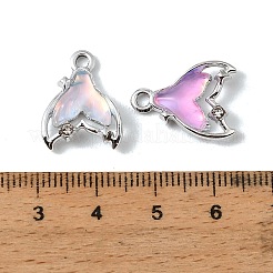 UVメッキ合金ガラスペンダント  人魚のフィッシュテールチャーム  ラインストーン付き  多面カット  ミックスカラー  プラチナ  18x14x4mm  穴：1.8mm&nbsp;FIND-K032-17P