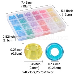 600 個 24 スタイル透明プラスチックビーズ  グリッターパウダー付き  バレル  ミックスカラー  9x6mm  穴：3.8mm  25個/スタイル&nbsp;KY-YW0001-48
