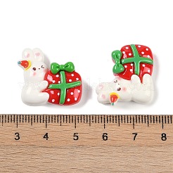 クリスマス不透明樹脂デコデンカボション  ギフトボックスを持つウサギ  20x22.5x7.5mm&nbsp;CRES-M036-12A