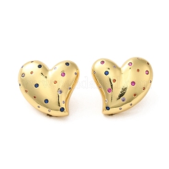 Brass with Cubic Zirconia Heart Stud Earrings&nbsp;EJEW-G382-23G