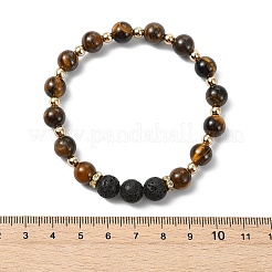 Adjustable Natural Tiger Eye and Natural Lava Rock Stretch Bracelets&nbsp;BJEW-JB14150-02