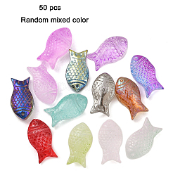 50個5色透明スプレー塗装ガラスビーズ  魚  ミックスカラー  15x8x5mm  穴：1mm  5個/カラー&nbsp;GLAA-FP0001-41