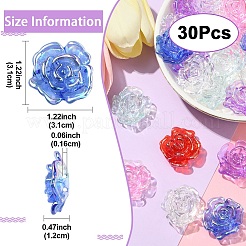 透明＆UVメッキアクリルビーズ30個  虹色の  ローズ  ミックスカラー  31x31x12mm  穴：1.6mm&nbsp;MACR-YW0003-97