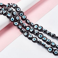 手作りナザールボンジュウランプワークビーズ連売り  フラットラウンド  ミックスカラー  14~15.5x8mm  穴：1~1.4mm  約24個/連  12.60インチ（32cm）&nbsp;LAMP-G157-01