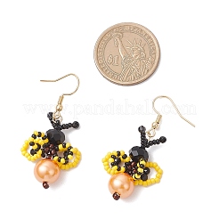 304 Stainless Steel Glass Seed Bead Bees Dangle Earrings&nbsp;EJEW-MZ00491