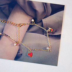 Brass Micro Pave Cubic Zirconia Strawberry Charm Bracelets for Women&nbsp;WH-WG7C0FD-01