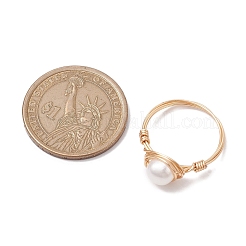 ナゲット天然養殖淡水真珠指輪  女性用銅線巻きリング  乳白色  8.5mm  内径：18mm&nbsp;RJEW-JR00697-01