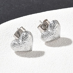 Textured Heart 304 Stainless Steel Stud Earrings&nbsp;EJEW-G453-06P