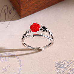 合金とアクリルの指輪  アンティークシルバー  花バラ  レッド  usサイズ7（17.3mm）&nbsp;FS-WG9572E-02