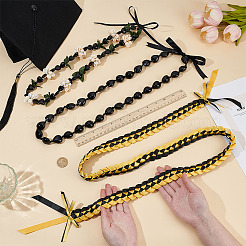 2Pcs Graduation Acrylic & Resin Heart & Natural Cowrie Shell Beaded Tie Knot Necklaces with 1Pc Polyester Braided Ribbon&nbsp;AJEW-OC0016-15