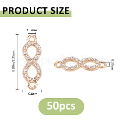 合金クリスタルラインストーンリンク/コネクター50個  無限大  ゴールドカラー  22.5x8x2.5mm  穴：1.5mm&nbsp;ALRI-FH0001-25G