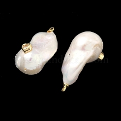 Brass & Pearl Micro Pave Cubic Zirconia Pendants&nbsp;KK-H259-13C-G01