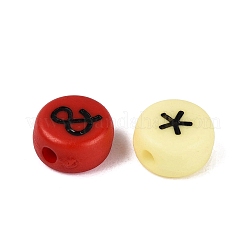 不透明なアクリルビーズ  クラフトビーズ  シンボル模様とフラットラウンド  ミックスカラー  7x3.5mm  穴：1.5mm  約3333個/500g&nbsp;SACR-Q001-10E
