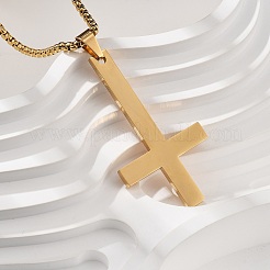 304 Stainless Steel Christian Upside Down Cross Pendant Box Chain Necklaces&nbsp;NJEW-NH0001-07G