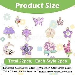 22個11スタイルライトゴールドメッキアロイエナメルペンダント  花  プラム  16~34x12~28x1~4mm  穴：1.4~2mm  2個/スタイル&nbsp;ENAM-YW0008-41