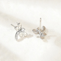 真鍮マイクロペーブクリアキュービックジルコニアスタッドピアス  鉛フリー＆カドミウムフリー  長持ちメッキ  ラックめっき  プラチナ  トンボ  8x11mm&nbsp;EJEW-R016-26P-10