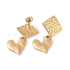 304 Stainless Steel Heart with Rhombus Dangle Stud Earrings for Women&nbsp;EJEW-G328-20