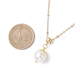 White Round Shell Pearl Pendant 304 Stainless Steel Satellite Chain Necklaces&nbsp;NJEW-JN05426