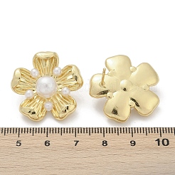 Flower Brass ABS Imitation Pearl Stud Earrings&nbsp;EJEW-M082-08G