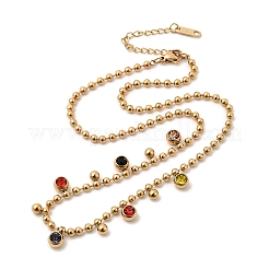 304 Stainless Steel Pave Cubic Zirconia Colorful Round Tassel Ball Chain Bib Necklaces for Women&nbsp;NJEW-D350-01G
