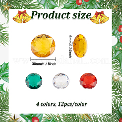 48 個 4 スタイルクリスマステーマ自己粘着アクリルラインストーンステッカー  DIYの装飾や工芸品  多面カット  半円  ミックスカラー  30x5.2~6mm  12個/スタイル&nbsp;STIC-FG0001-04