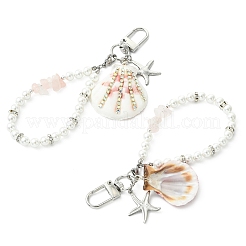 Round Shell Pearl & Natural Rose Quartz Chips Beads Pendant Decorations&nbsp;HJEW-TA00458