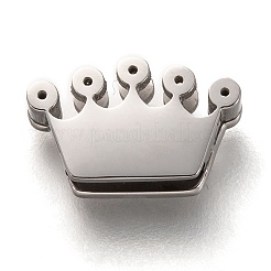 304ステンレススチールスライドチャーム  クリスタルラインストーン付き  クラウン  ステンレス鋼色  13x8x3.5mm  穴：8x1.5mm&nbsp;LS-STAS-P270-03P