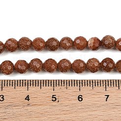 合成ゴールドストーン金砂石ビーズ連売り  ラウンド  多面カット  5.5~6mm  穴：0.9mm  約67個/連  14.02''~14.21''（35.6~36.1センチメートル）&nbsp;GG-CBA199E-F01-6mm