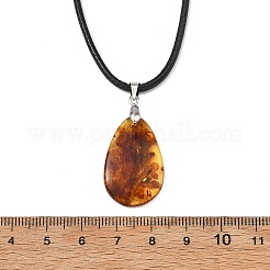 Natural Amber Teardrop Pendant Black Imitation Leather Cord Necklaces for Women&nbsp;NJEW-JN06318