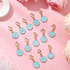 52Pcs 2 Colors Flat Round with Letter A~Z Alloy Enamel Pendant Decorations&nbsp;HJEW-SC0002-12
