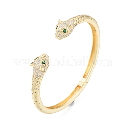 Green Cubic Zirconia Leopard Open Cuff Bangles&nbsp;BJEW-G651-02G