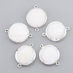 電気めっき淡水シェルリンクコネクター  鉄パーツ  フラットラウンド  貝殻  プラチナ  26x20x4mm  穴：1.5mm&nbsp;SHEL-S274-32P