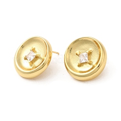 Rack Plating Brass with Cubic Zirconia Flat Round Stud Earrings&nbsp;EJEW-G382-25G