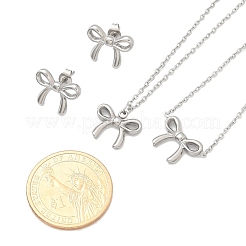Bowknot 304 Stainless Steel 
Stud Earrings & Necklaces & Bracelets Sets&nbsp;SJEW-Q001-02P