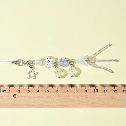 ガラス＆合金＆アクリル携帯ストラップ  ホワイト  16cm&nbsp;HJEW-FS00002